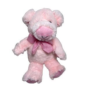 Toy Network Pink Pig with Pink Ginham hooves and Bow Tie 11 in Fluffy